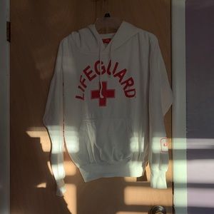 white and red lifegoard sweatshirt